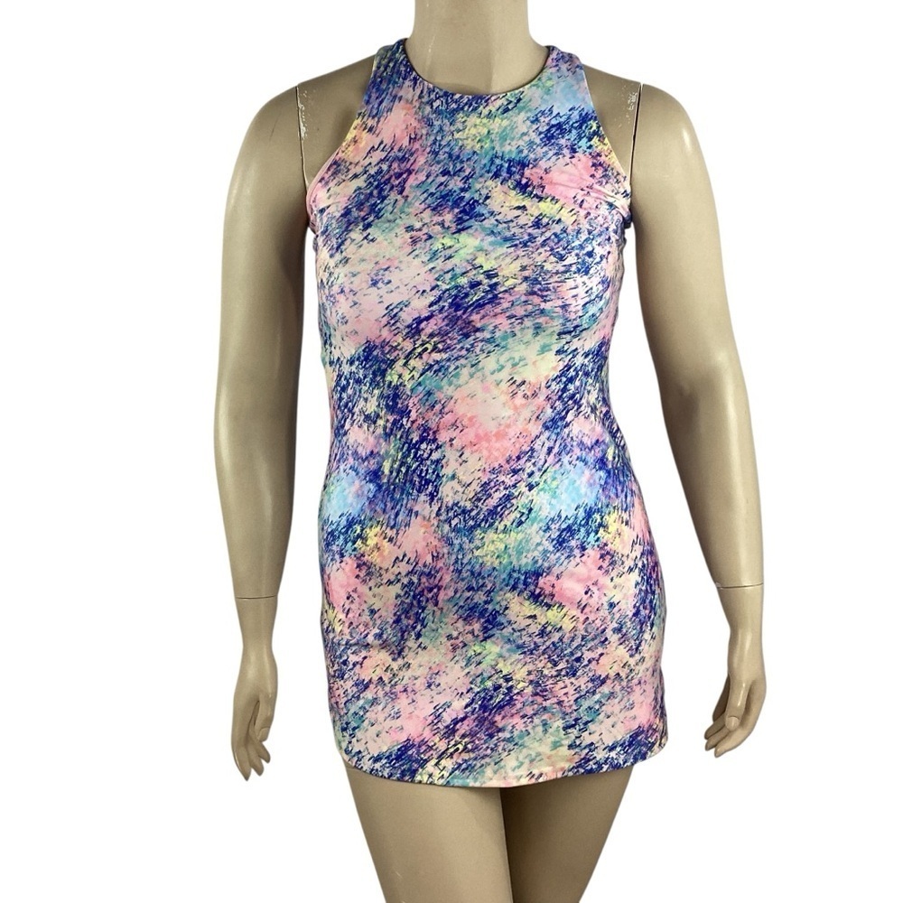 DSG Racerback Athletic Tank Dress Multicolor Abstract Print Size L